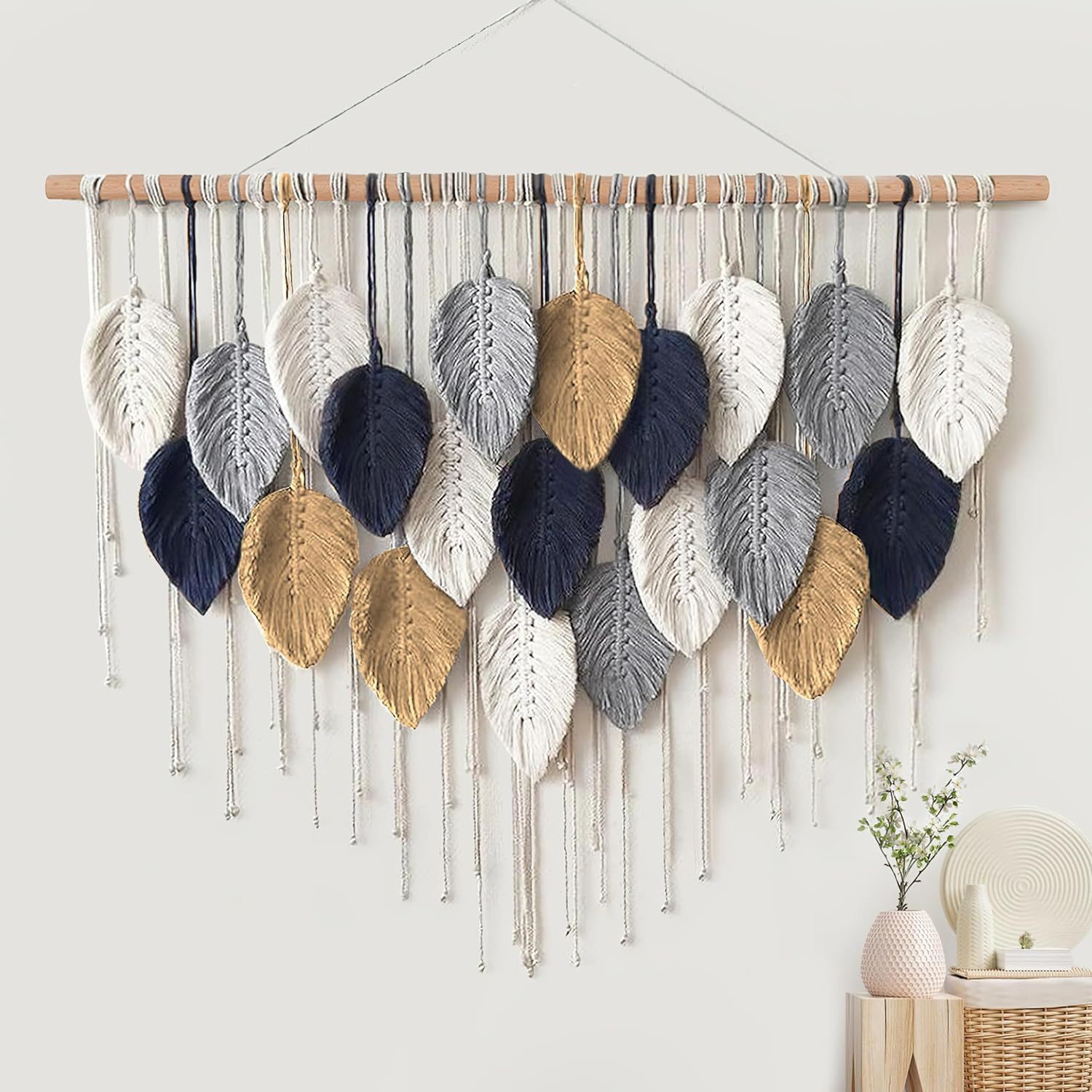 Handwoven Colorful Leaf Tassel Wall Hanging Tapestry - Boho Macrame Decor for Living Room Bedroom Entryway Background Wall photo 8