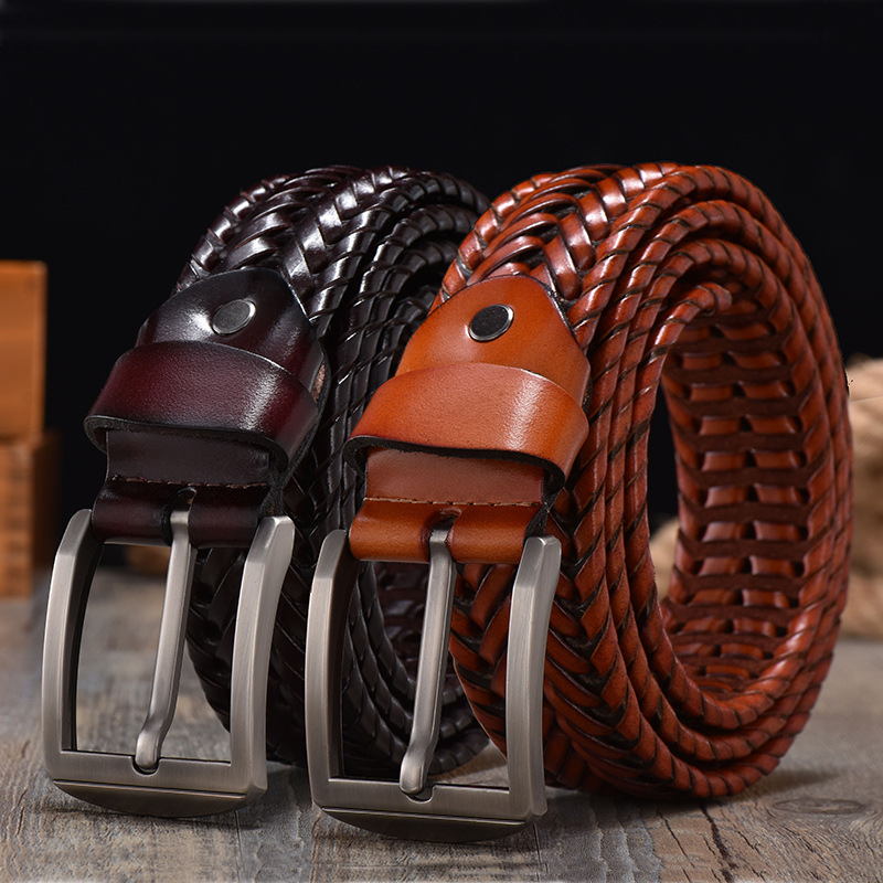 Handwoven Vintage Leather Belt For Men photo 1