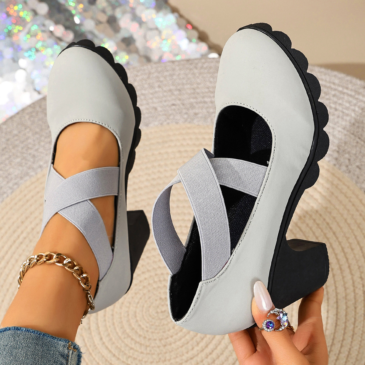 Retro Cross-strap Platform High Heels photo 7