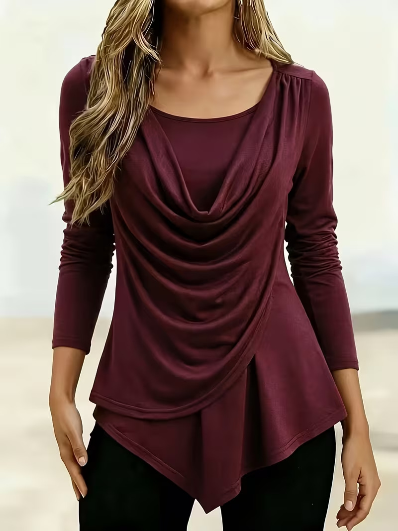 Women's Solid-Color Turtleneck Round-Neck T-Shirt photo 2