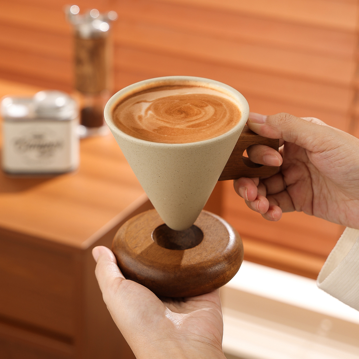 Retro Ceramic Latte, Iced Americano, And Funnel-shaped Water Cup photo 1