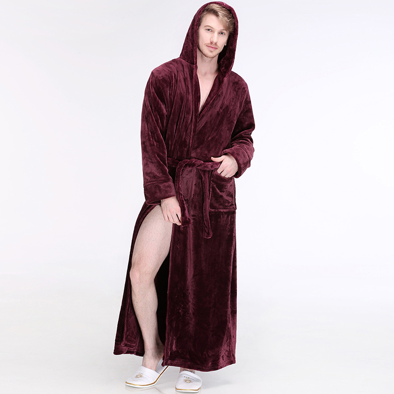Mens Winter Hooded Thickened Long-Style Nightgown photo 3