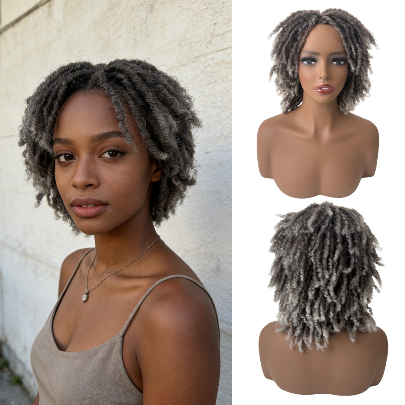 Dreadlock Short Curly Full-wig For Women High-temperature Silk Rose Mesh Cap photo 2