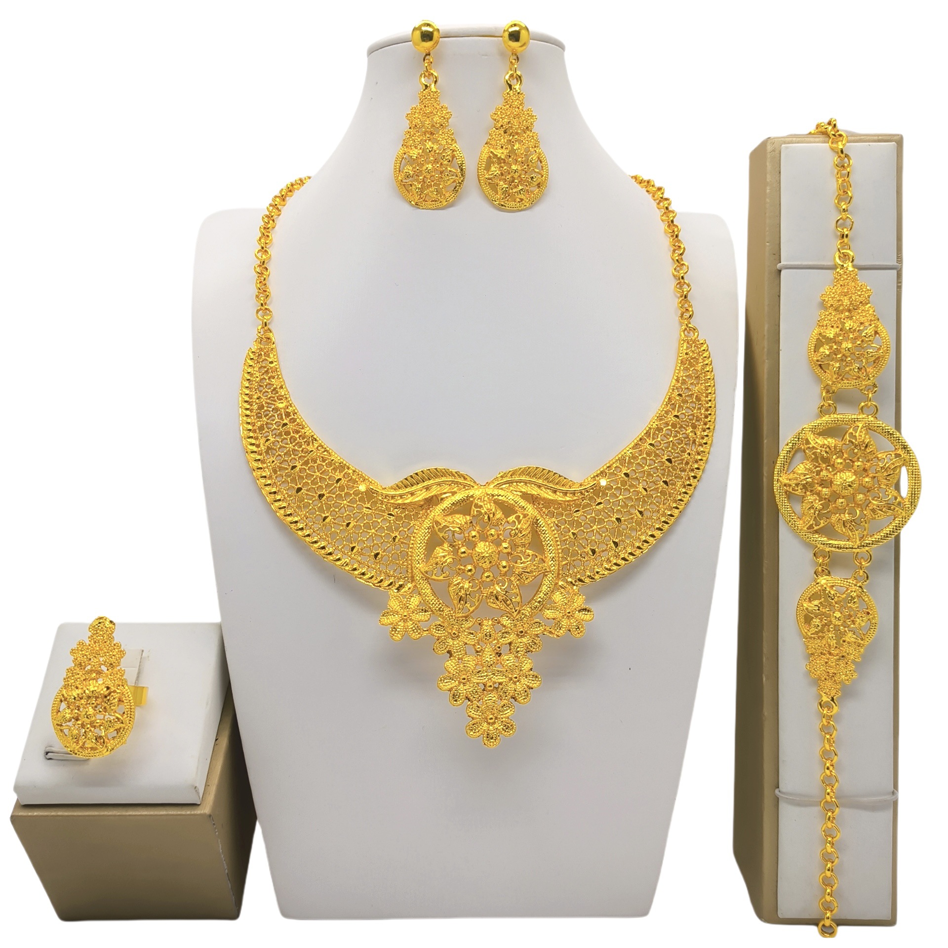 Bridal Wedding Necklace Earring Ring Bracelet Four-piece Set photo 3