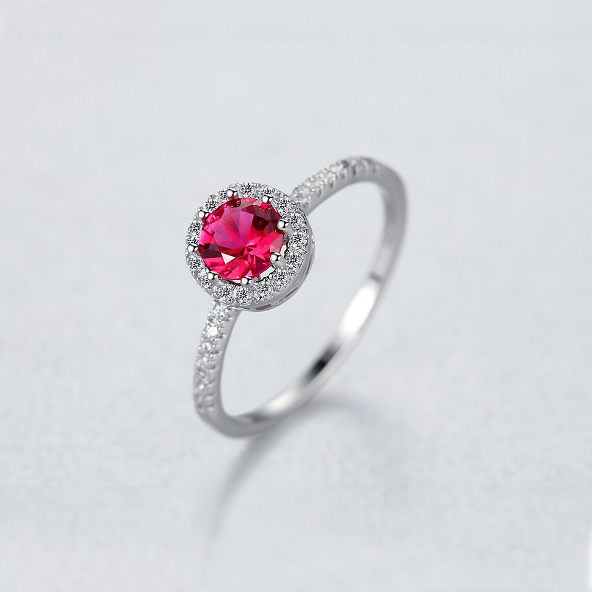 925 Silver Single-Row Diamond Ruby Ring For Women photo 1
