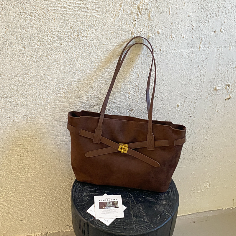 Vintage Suede Patchwork Large Shoulder Tote Bag photo 3
