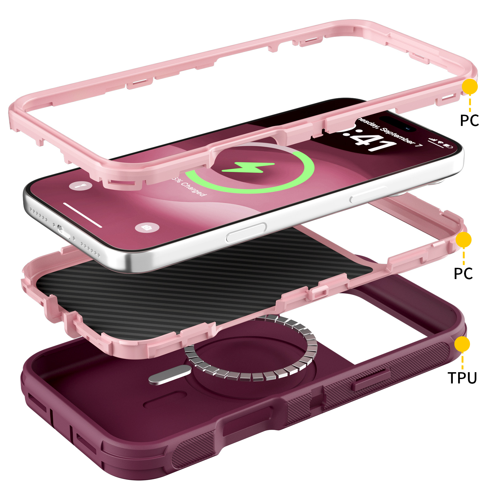 3-in-1 Solid-color Magnetic Phone Case With A Back Clip photo 2