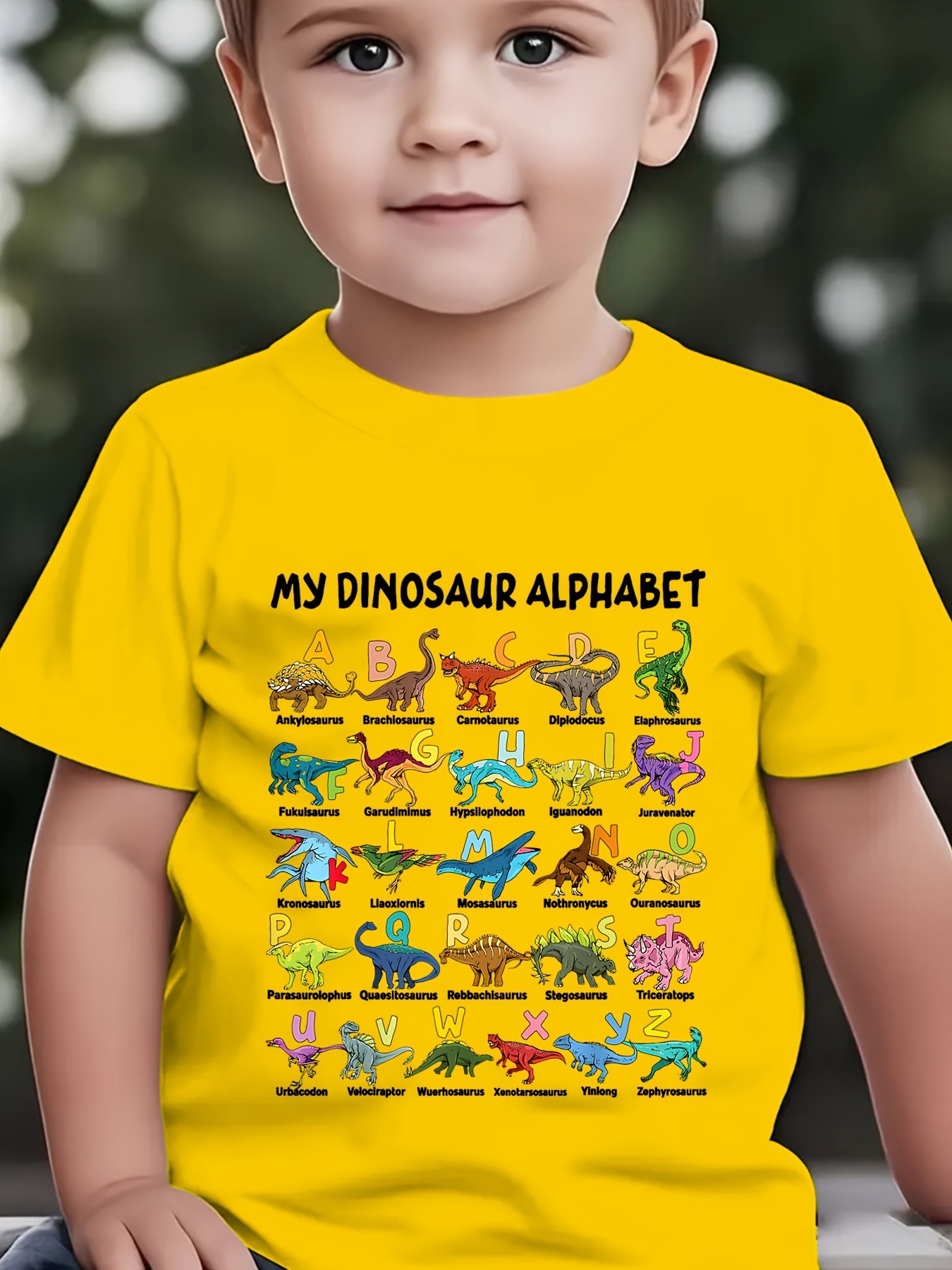 Boys Fashionable Short-sleeved Casual Top With A Dinosaur-themed 26-letter Print photo 4