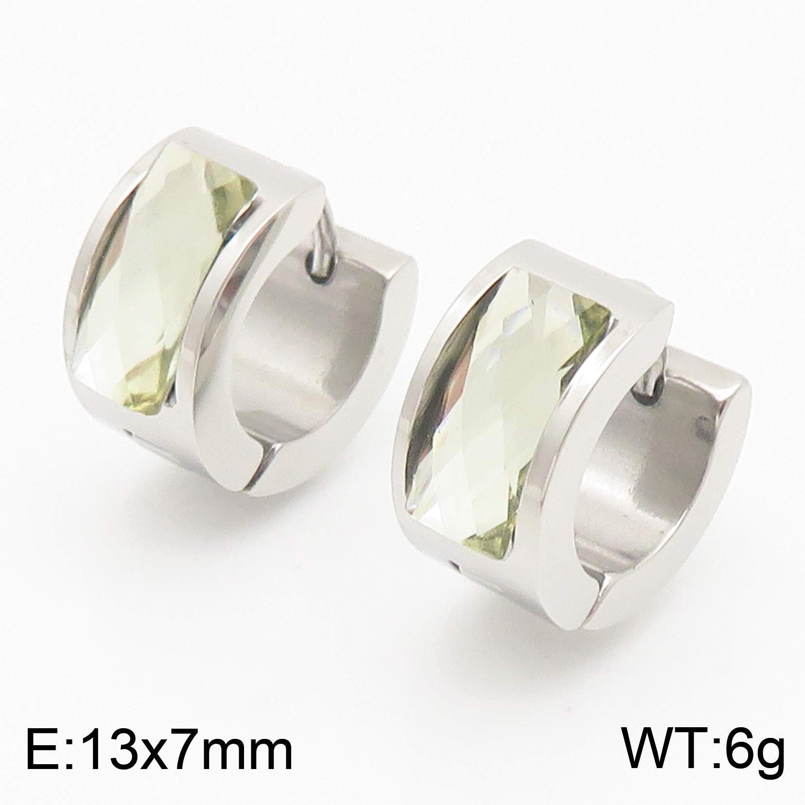Cross-border European And American-style Personalized Earrings Titanium Steel Round Glass Ear Clips photo 2