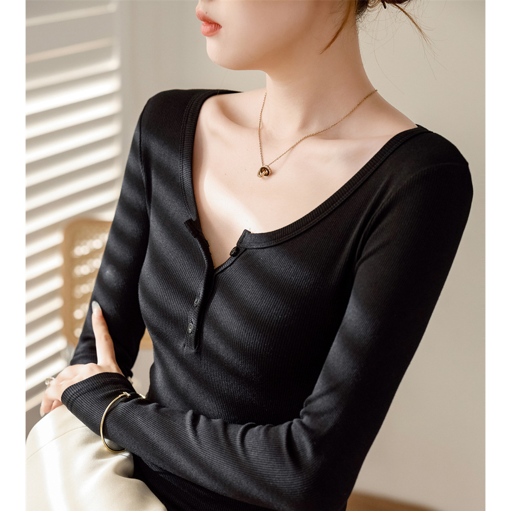 Autumnwinter Pure And Alluring Long-sleeve Slim-fit Bottoming Shirt photo 5