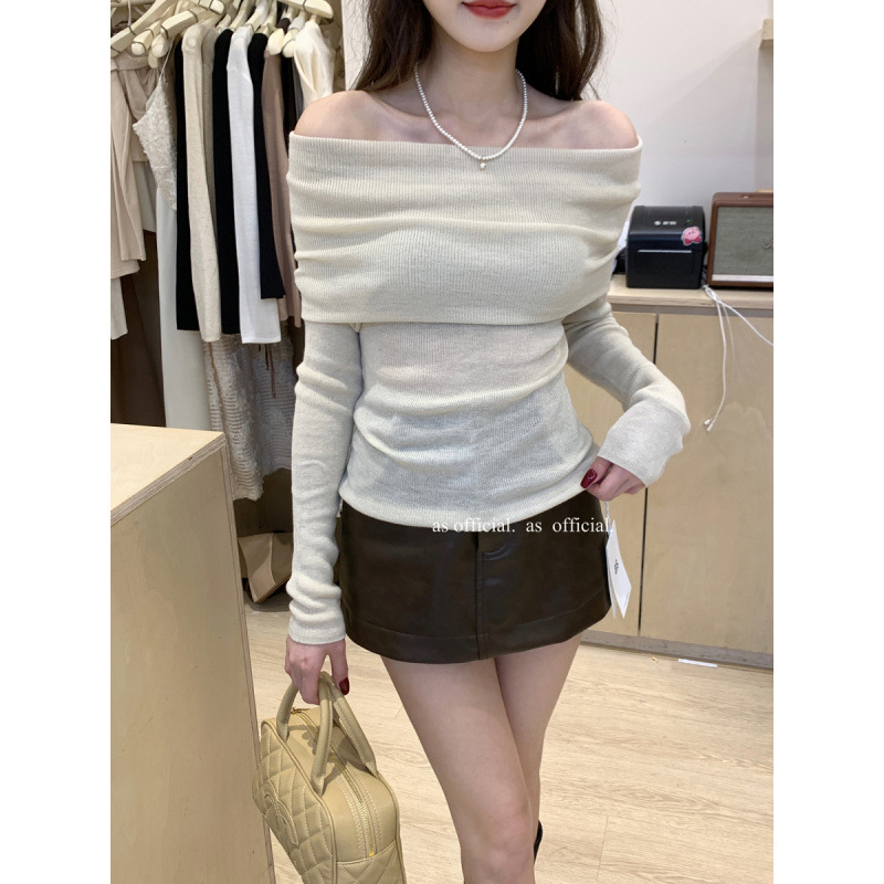 Off-the-shoulder Womens Knitted Bottoming Sweater photo 3