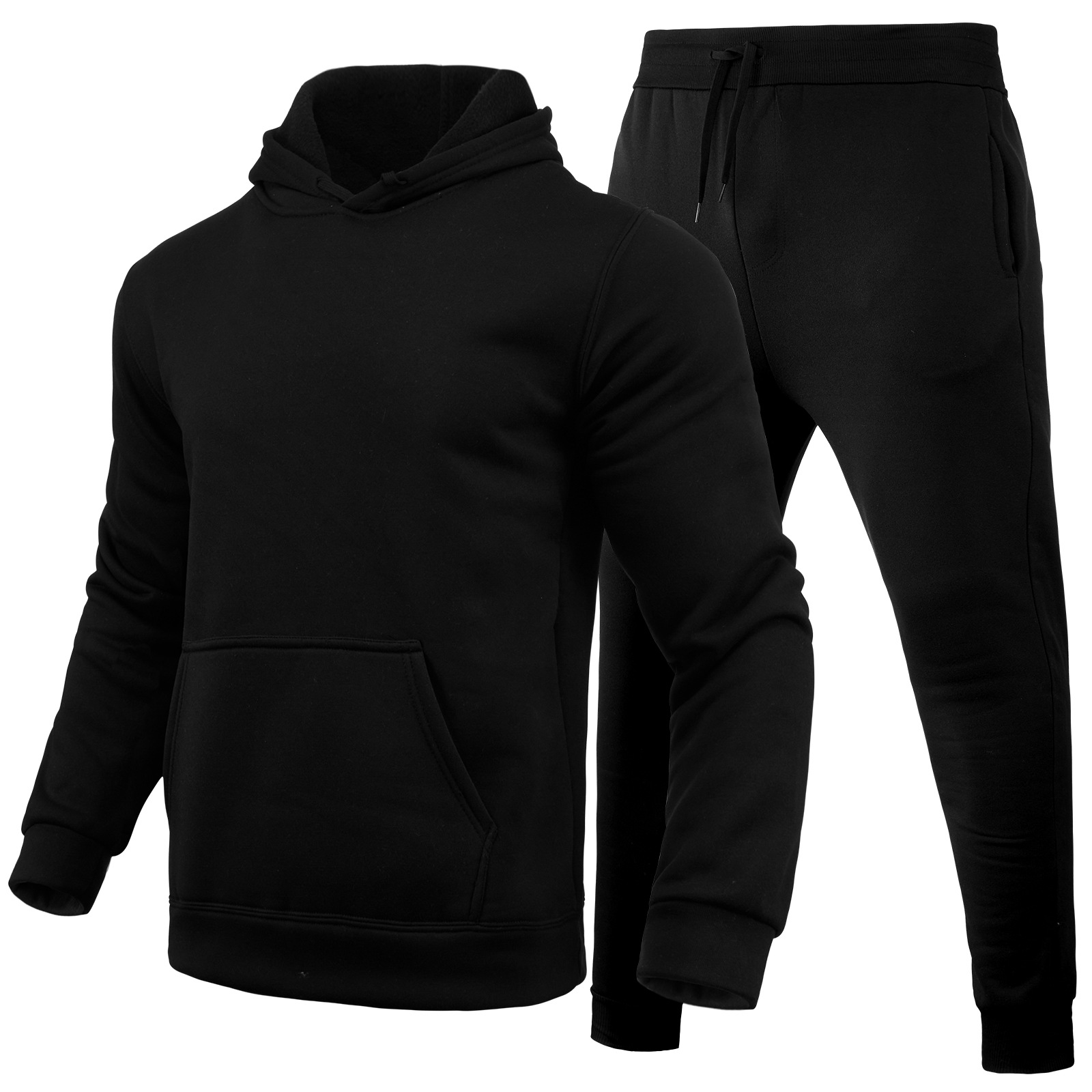 Slim-fit Solid Color Hoodie Set Urban Casual photo 3