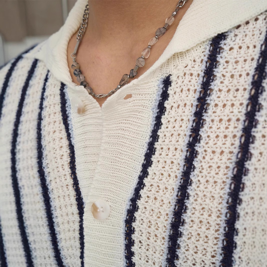 American-style Striped Loose-fitting Hollow-out Vest With A Round Neckline photo 2