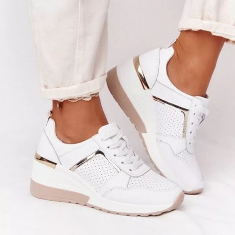 Plus Size Casual Platform Dad Shoes Lace-up Wedge Sports Women photo 4