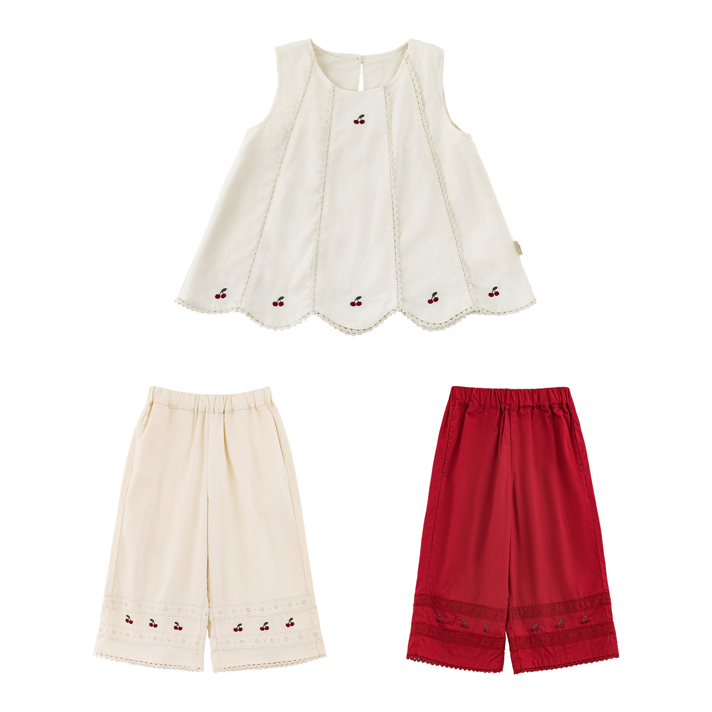 Sleeveless Doll Shirt With Lace Paneling And Straight-leg Capri Pants photo 7