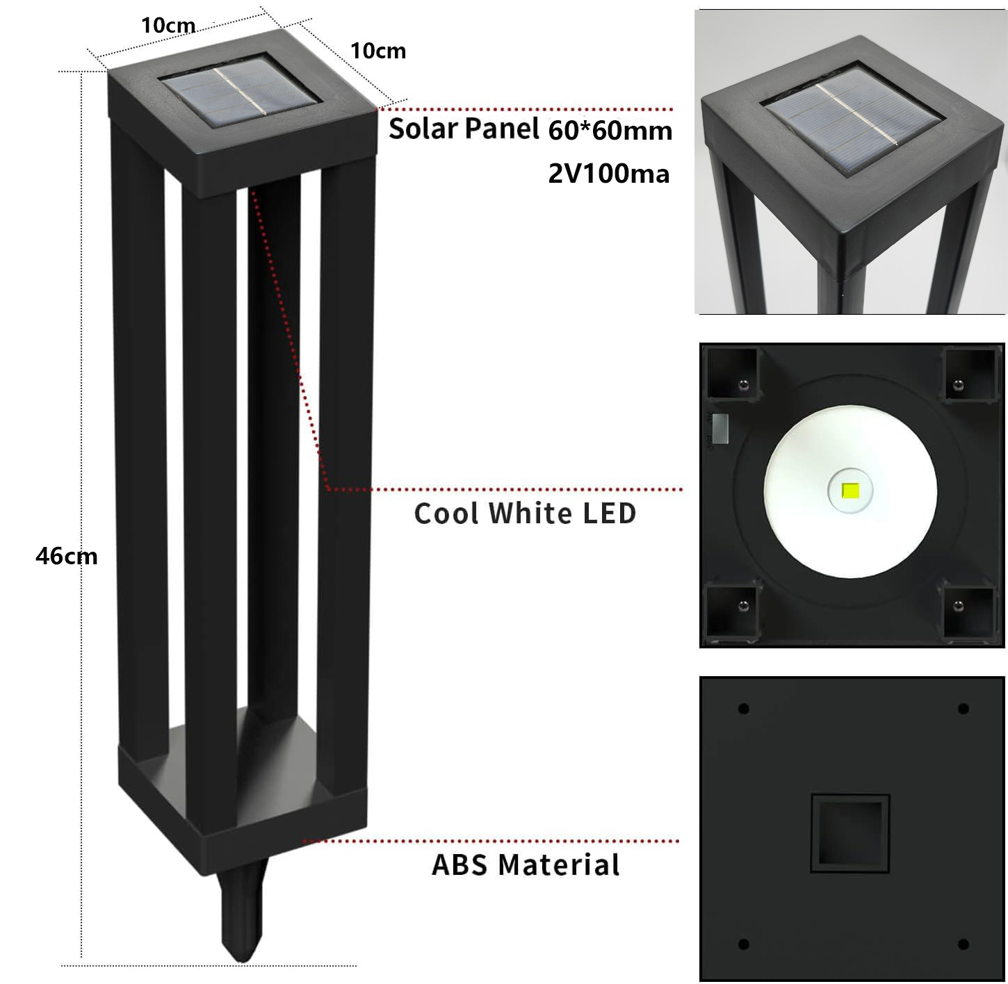 Outdoor Waterproof Square Solar-Powered Lawn Post Light photo 2
