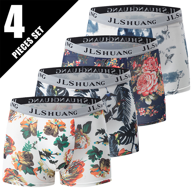4-Pack Mens Fashionable Boxer Briefs With Floral Print photo 2