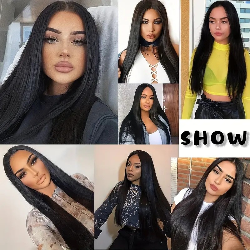 Mid-length Long Hair Black Long Straight Daily Full-head Wig Style photo 8