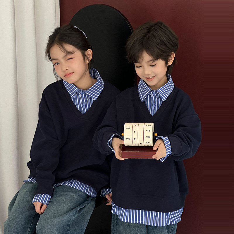 Kids FallWinter Patchwork Polo-Neck Sweater Heavyweight Coordinating Parent-ChildSibling Matching Sets For Boys And Girls photo 7