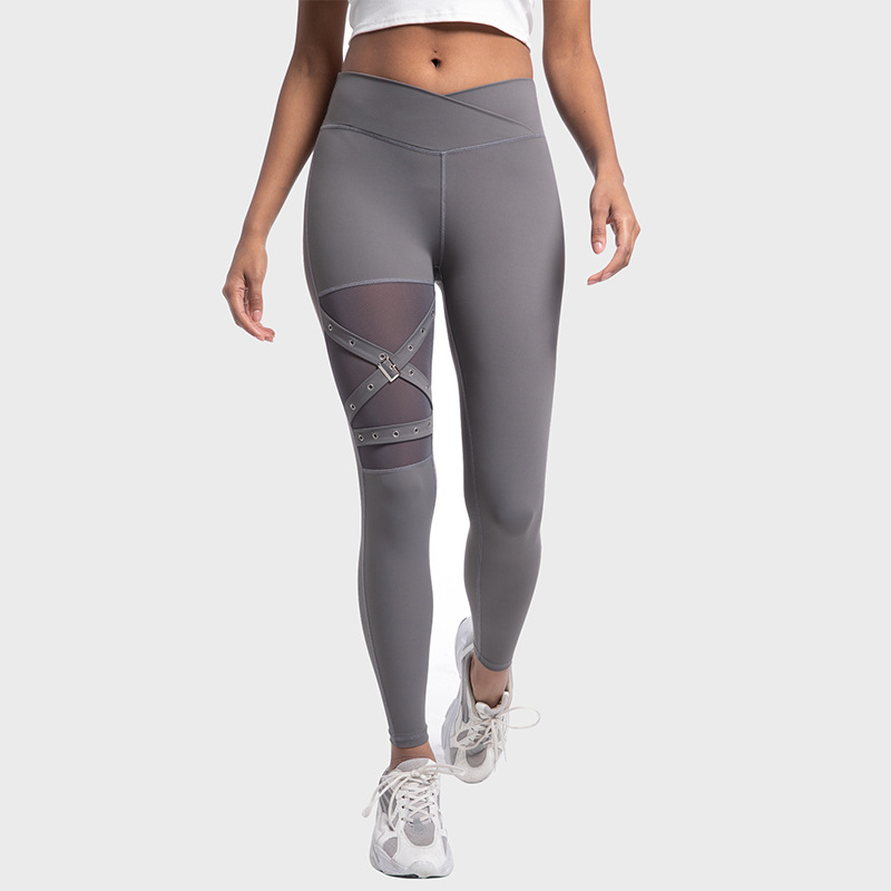 Women's Mesh Yoga Pants With A Crisscross Waist Design photo 1