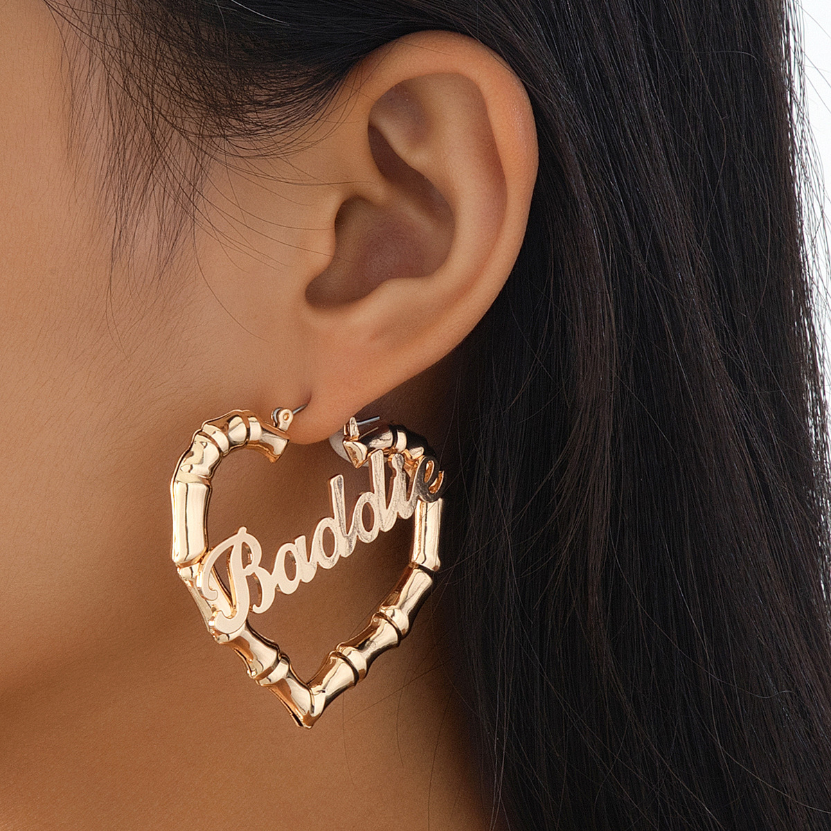 Geometric Heart-shaped Hollow Bamboo-section Earrings For Women photo 1