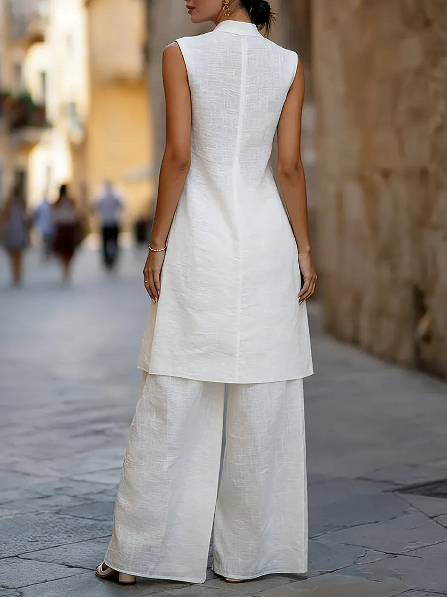 Sleeveless Vest Cotton-linen Shirt Chic Casual Wide-leg Pants photo 6