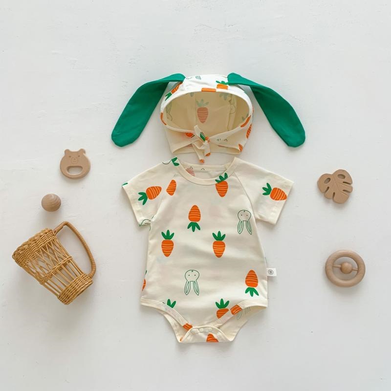 Baby Girl Bunny Short Sleeve Thin Hooded Triangle Romper Onesie Spring Clothes photo 2
