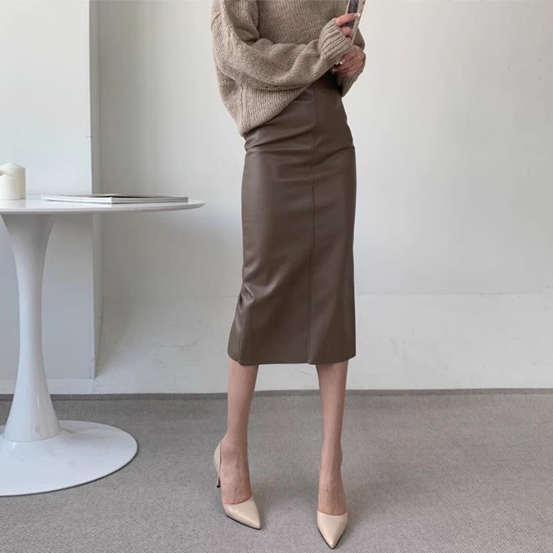 High Waist Straight Back Slit Midi Skirt Drape One-step Hip Skirt photo 1