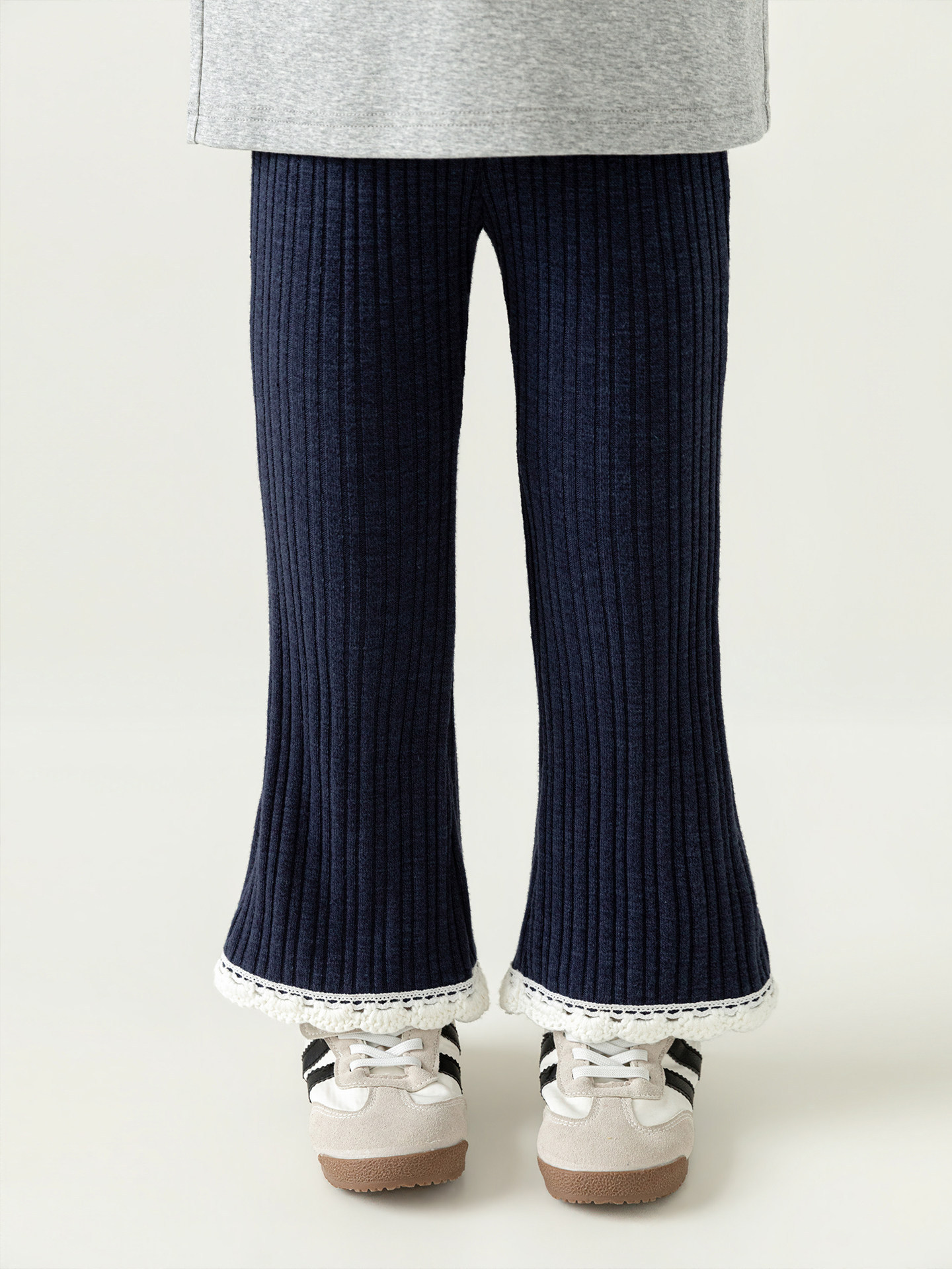 Versatile Girls Ribbed Flared Pants With Lace Trim photo 2