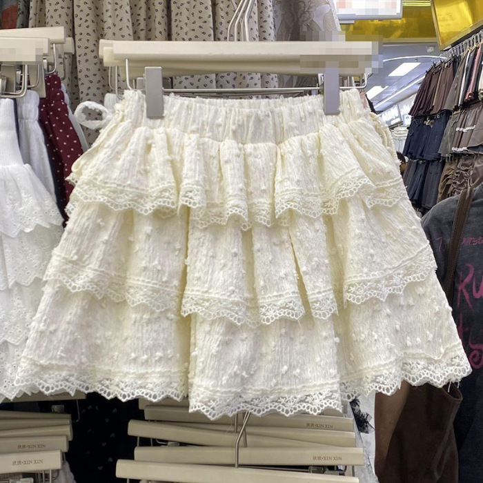 Short Lace-trimmed High-waisted Cake-style Puffy Skirttrendy photo 2