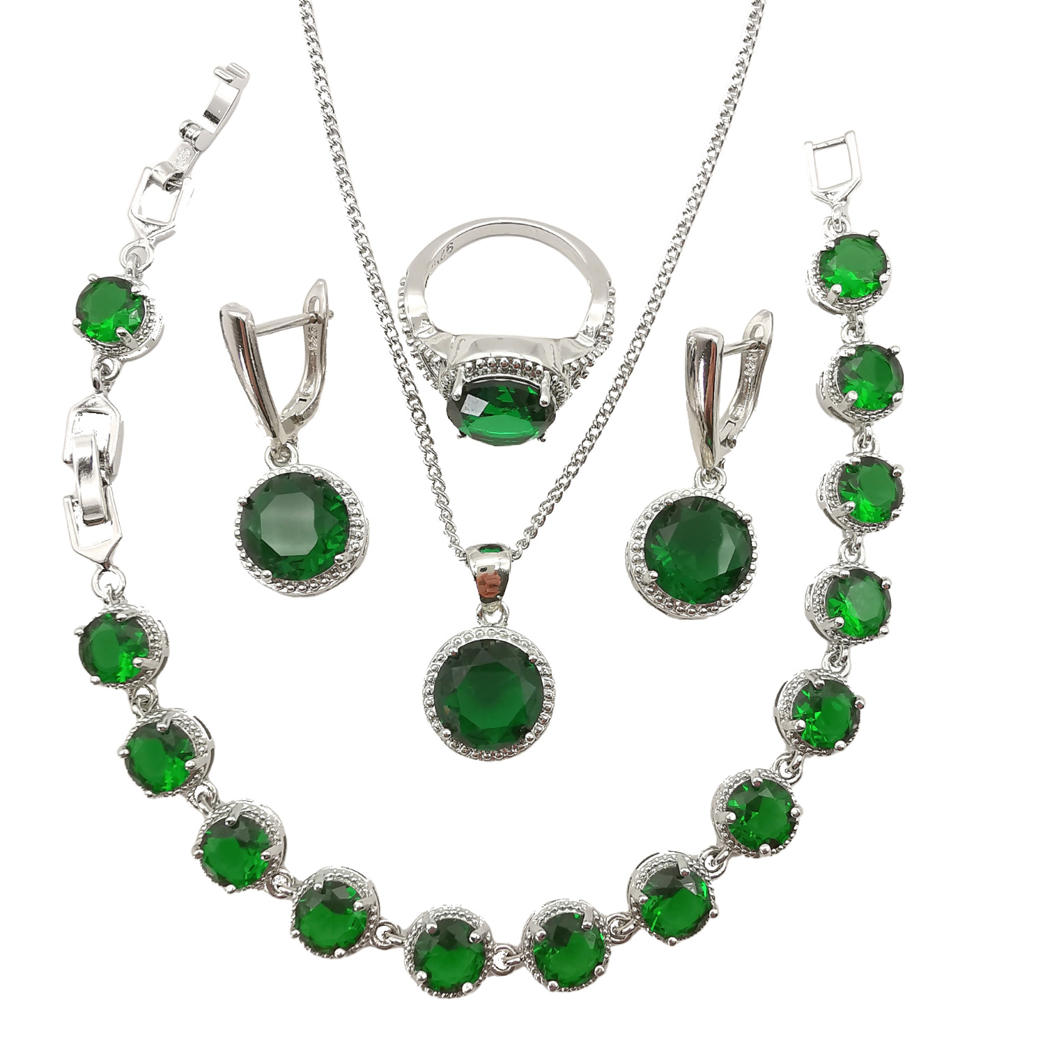 European And American Style Jewelry Round Diamond 4 PCs Set photo 7
