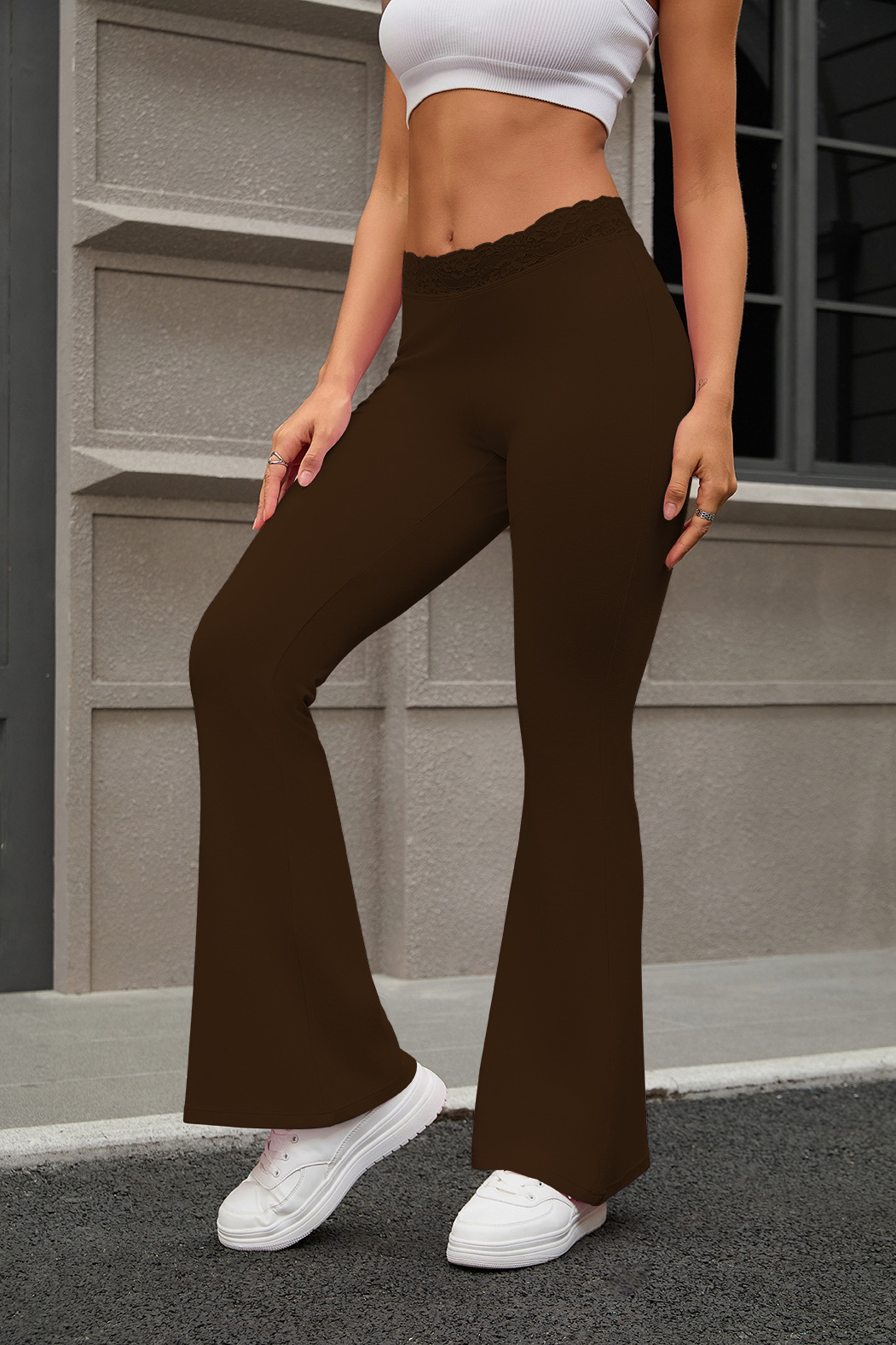 Women's Low-rise Lace Flared Pants Sportswear Yoga Leggings photo 5
