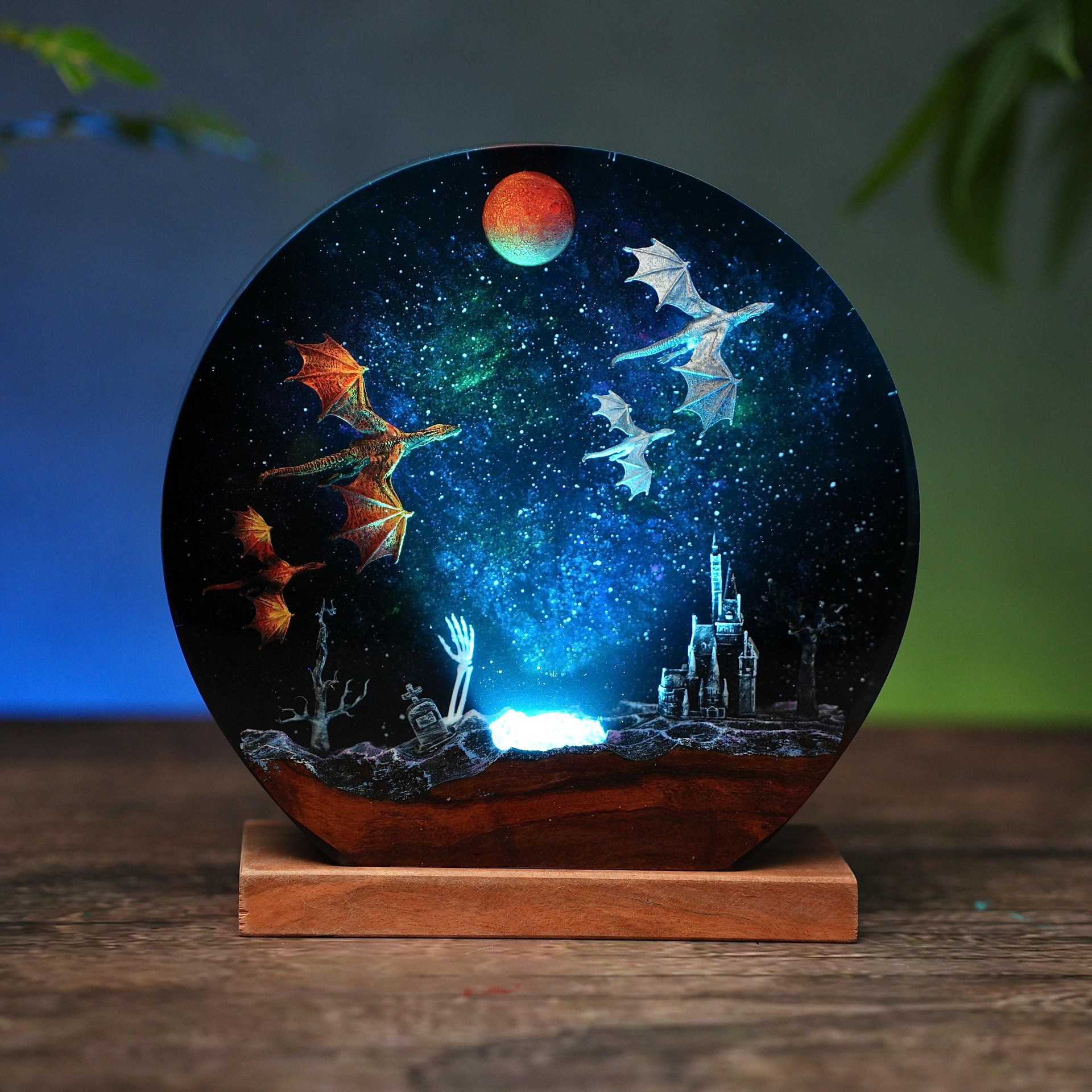 Resin Lamp Ice Dragon And Fire Dragon Personalized Epoxy photo 1