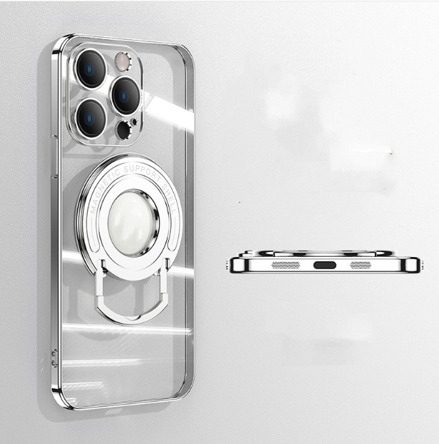 Iphone15 Pull Rod Magnetic Suction Phone Case Electroplating 14 Invisible Bracket 13ProMax Transparent Soft Cover photo 4