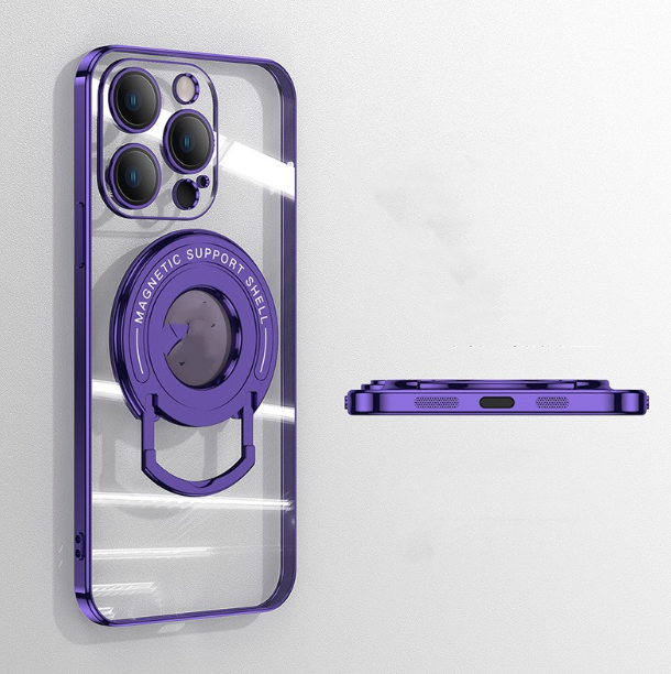 Iphone15 Pull Rod Magnetic Suction Phone Case Electroplating 14 Invisible Bracket 13ProMax Transparent Soft Cover photo 3