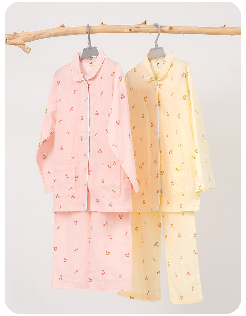 Spring And Summer All Cotton Gauze Cute Cartoon Long Sleeved Pajama Set For Boys And Girls photo 2