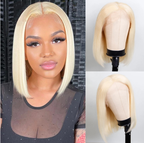 613 Blonde Bob Wig Short Straight Human Hair Wigs For Women photo 8