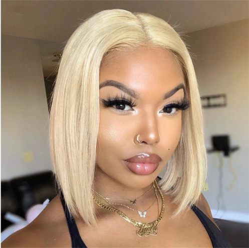 613 Blonde Bob Wig Short Straight Human Hair Wigs For Women photo 2
