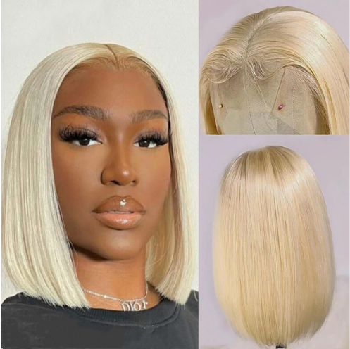 613 Blonde Bob Wig Short Straight Human Hair Wigs For Women photo 4