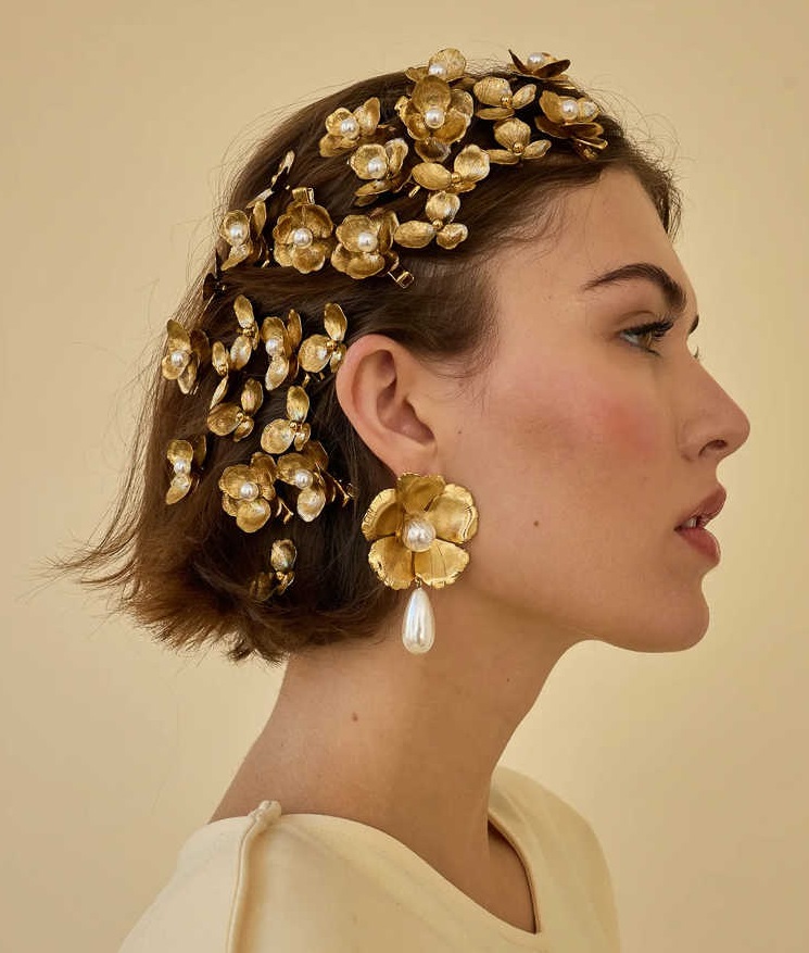 Gold Flower Pearl Barrettes Fashion Bridal Hair Accessories photo 4