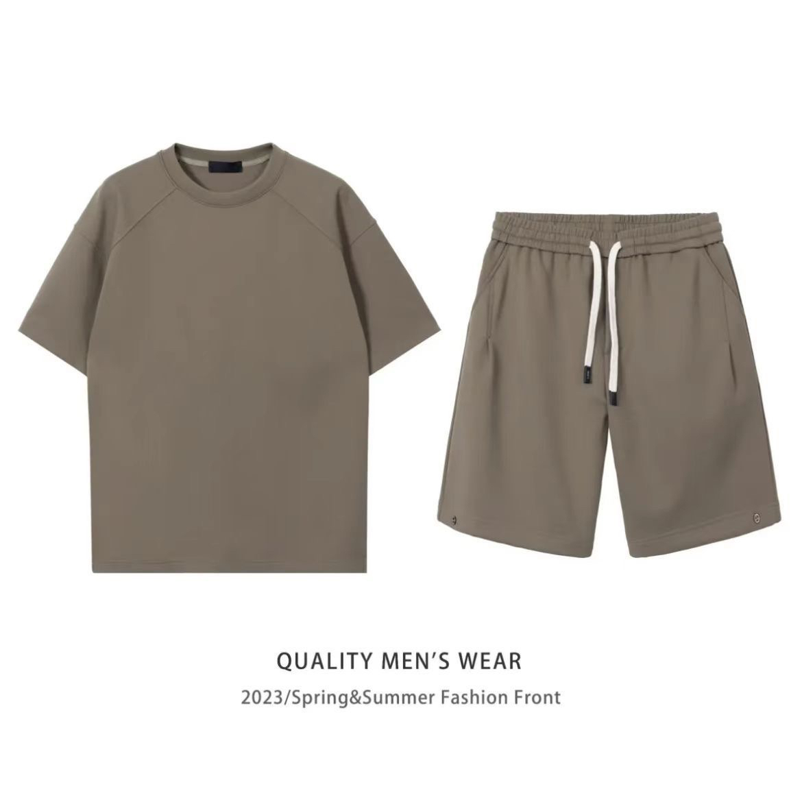 Simple Loose Couple Style Short-sleeved Shorts Two-piece Suit photo 6