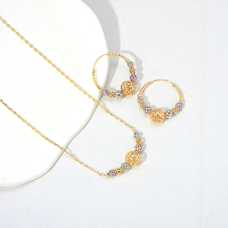 Multicolor Cutout Round Beads Necklace And Earrings Suite Necklace Jewelry photo 3