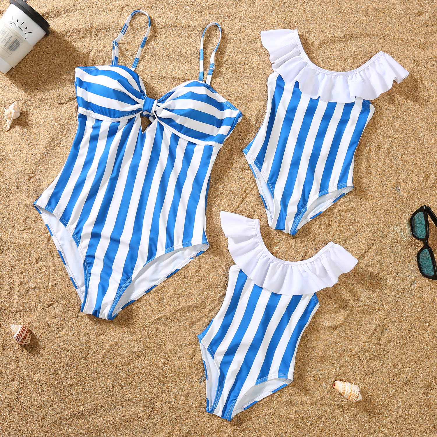 Parent-child Bikini Blue And White Stripe Swimsuit photo 8