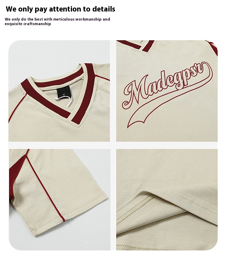 Short-sleeved Men's Summer Color Contrast Patchwork Loose T-shirt Couple Letters Top photo 5