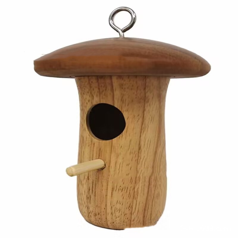 Wooden Bee Mushroom Shape Hummingbird Feeder Pendant photo 2