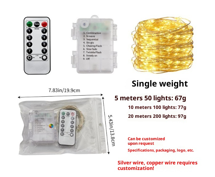 Waterproof Bedroom Remote Control New Year Light Outdoor Battery Box Light Curtain Holiday Wedding Hook Color Lighting Chain photo 2