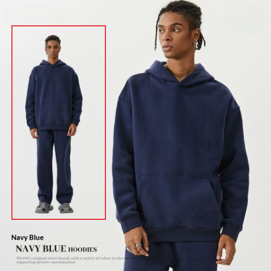 American-style Trendy Brand Fleece-lined Extra-thick Hoodie And Sweatpants Tracksuit Set photo 4