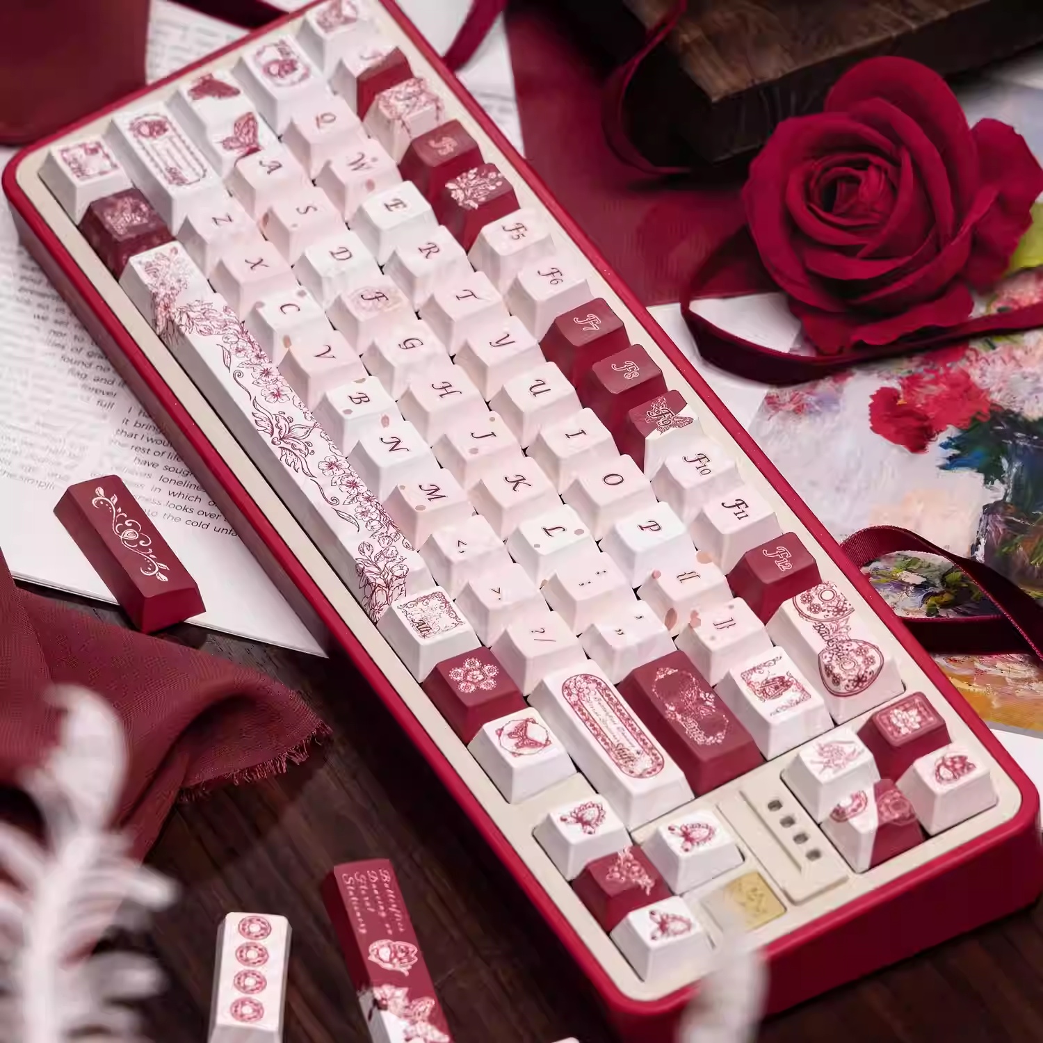 Butterfly Flower Note Original PBT Five-sided Dye-sublimation Mechanical Keyboard Keycaps photo 5