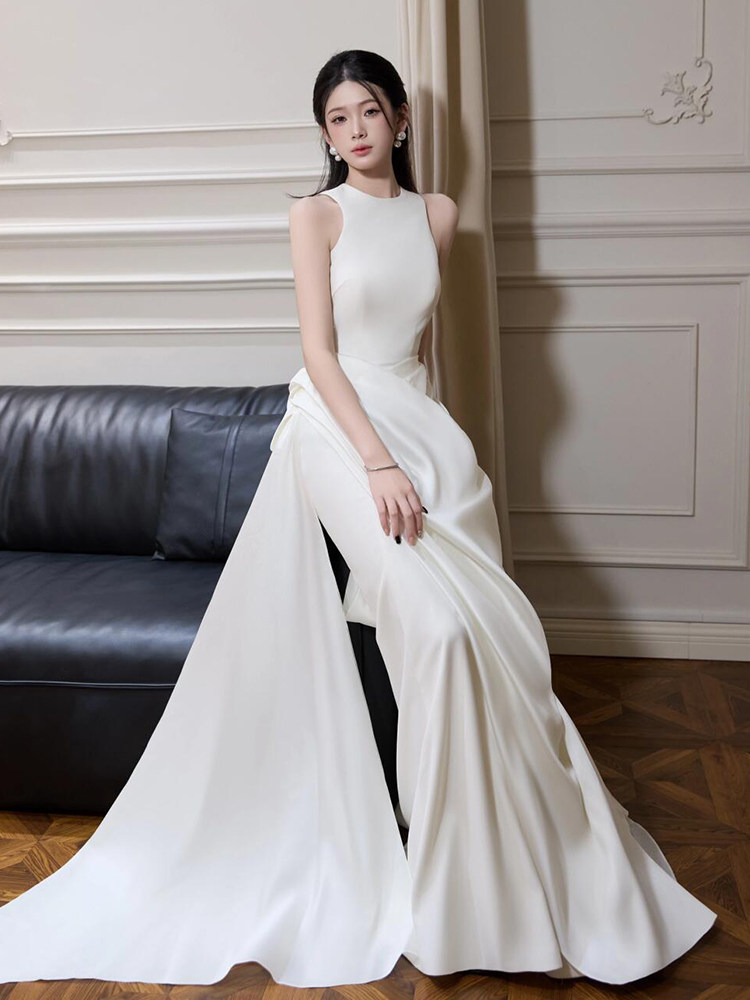 French-style Strapless Lightweight Wedding Dress Chic And Luxe Satin photo 6