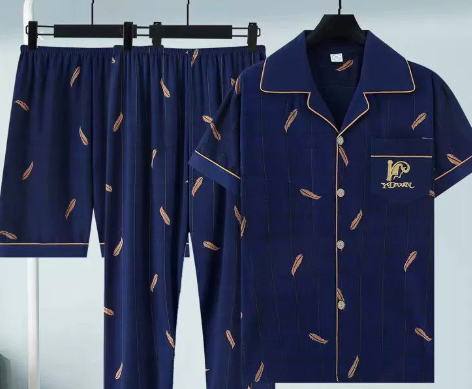 Pure Cotton Three-Piece Pajama Set For Men photo 5